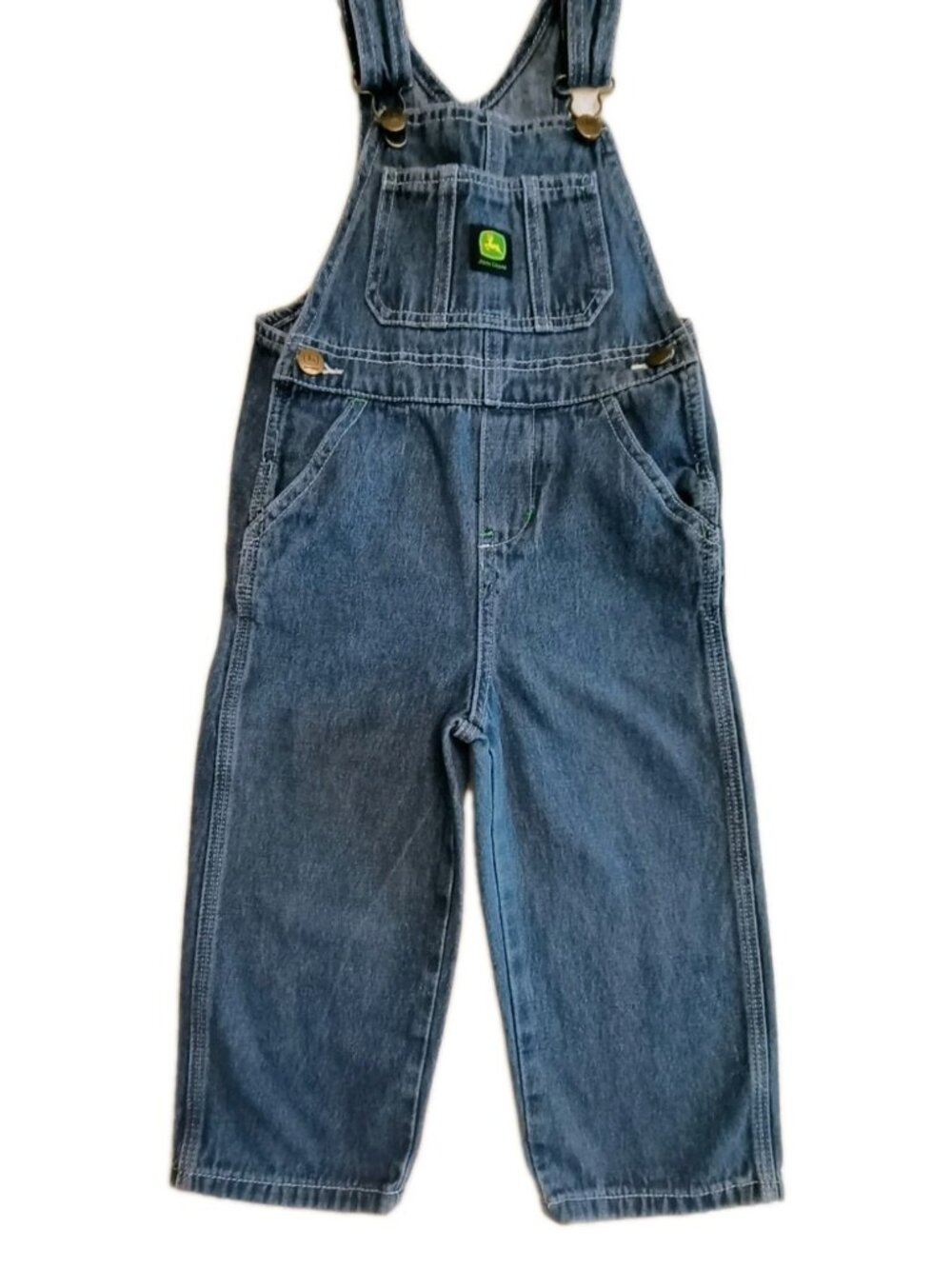 John Deere Kids Blue Denim Overalls Adjustable Strap Bib Logo Size 4T/4N Pocket